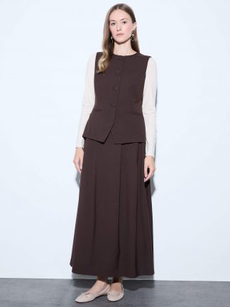 دامن ماکسی زنانه قهوه ای دفکتو تصویر ۱