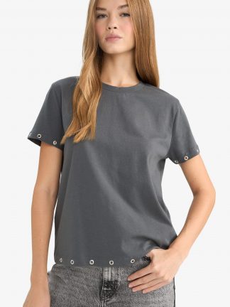 تیشرت زنانه خاکستری تیره دفکتو تصویر ۱