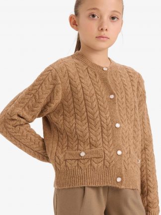 ژاکت دخترانه قهوه ای دفکتو تصویر ۱