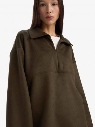 سویشرت زنانه خاکی دفکتو تصویر ۱