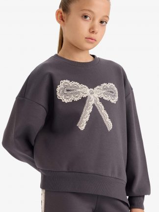 سویشرت دخترانه خاکستری تیره دفکتو تصویر ۱