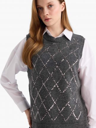 جلیقه زنانه خاکستری تیره دفکتو تصویر ۱