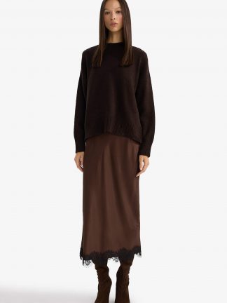 دامن میدی زنانه قهوه ای دفکتو تصویر ۱