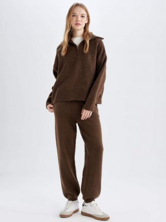 شلوار جاگر زنانه قهوه ای دفکتو تصویر ۱