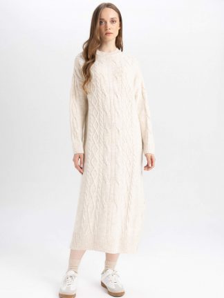 پیراهن بافت زنانه بژ دفکتو تصویر ۱