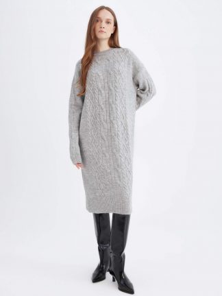 پیراهن بافت زنانه خاکستری دفکتو تصویر ۱