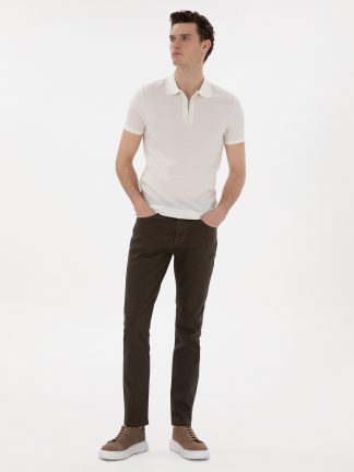 شلوار جین اسلیم فیت مردانه قهوه ای پیرکاردین