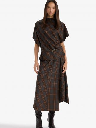 دامن میدی زنانه قهوه ای دفکتو تصویر ۱