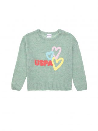 پلیور دخترانه آبی فیروزه ای یو اس پولو تصویر ۱